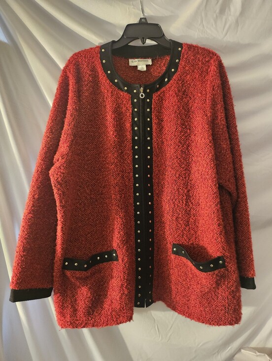 Cathy Daniels Jackets & Blazers - Cathy Daniels Womens Jacket/sweater  Red Black Full Zip Pockets Collarless Xl